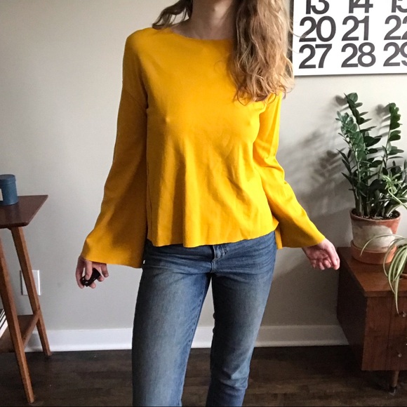 Topshop Tops - TOPSHOP mustard yellow bell sleeve top
